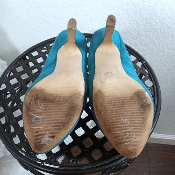 STEVE MADDEN BABYLON TEAL GREEN SUADE PLATFORM HEELS SZ.6M GUC - Picture 8 of 9